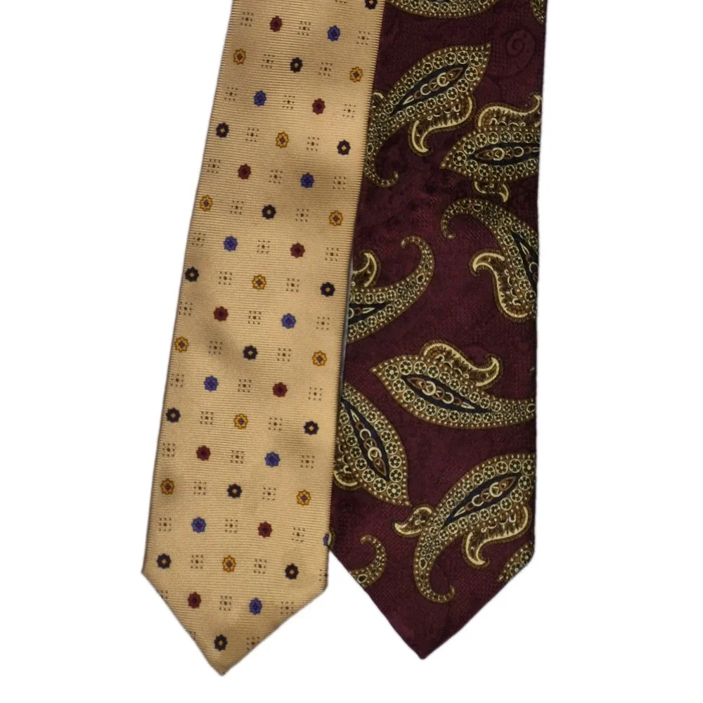 Lands' End Silk Ties Lot Of 2 Burgundy Paisley Yellow Blue Floral Workwear 60